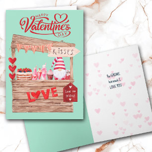 Tarjeta Festiva Gracioso Kissing Booth Gnome Valentine