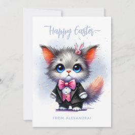 Tarjeta Festiva Gracioso Kitty en Tuxedo Feliz Pascua