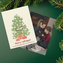 Tarjeta Festiva ¡Gracioso Merry Catnaps! Gato en el árbol de la Na