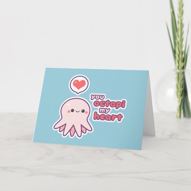 Tarjeta Festiva Gracioso Octopus Valentine (Anverso)