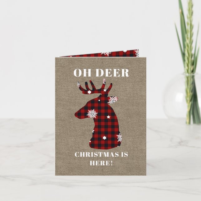 Tarjeta Festiva Gracioso Oh Navidades de Burlap en Buffalo Deer (Anverso)