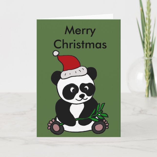 Tarjeta Festiva Gracioso Panda Bear Navidades Arte (Anverso)
