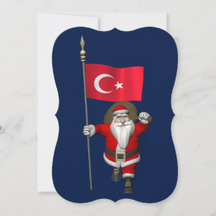 Tarjeta Festiva Gracioso Papá Noel Con Bandera De Turquía