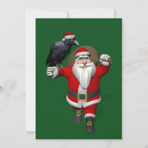 Tarjeta Festiva Gracioso Papá Noel con Raven Común