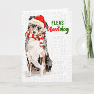 Tarjeta Festiva Gracioso Pastor Australiano Huelgas De Perro Navid