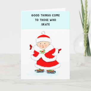 Tarjeta Festiva Gracioso Patinaje Hielo