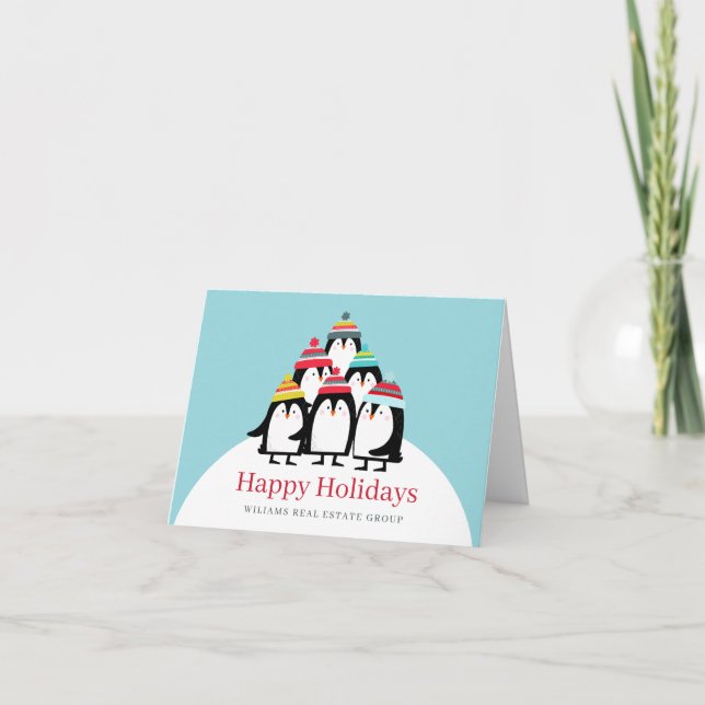 Tarjeta Festiva Gracioso Penguins Navidades Saludo Corporativo (Anverso)