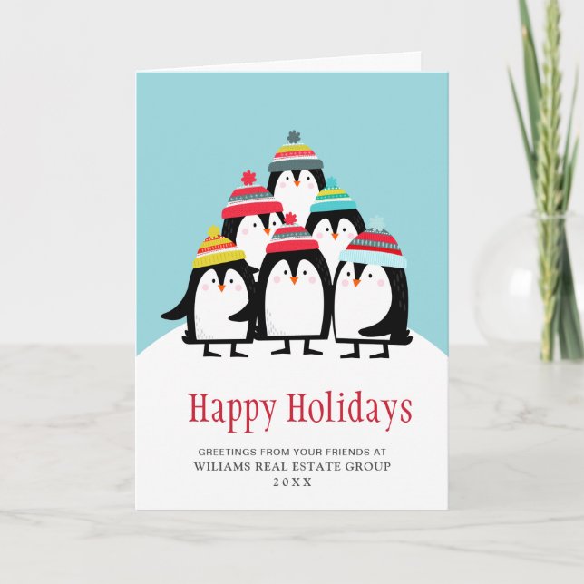 Tarjeta Festiva Gracioso Penguins Navidades Saludo Corporativo (Anverso)