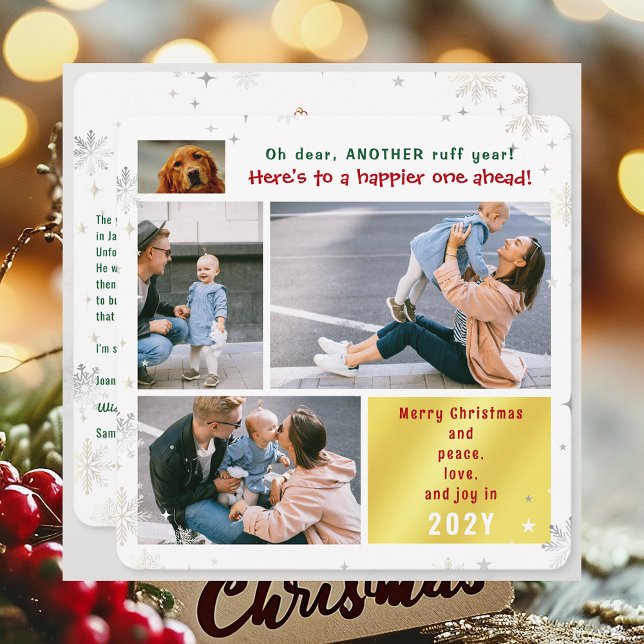 Tarjeta Festiva Gracioso Perro Ruff Year Peace Love Joy 4 Fotos Mo (Cute Funny Dog Oh Dear Ruff Year Merry Christmas 5 Photos Peace Love Joy Elegant Xmas Tree Letter)