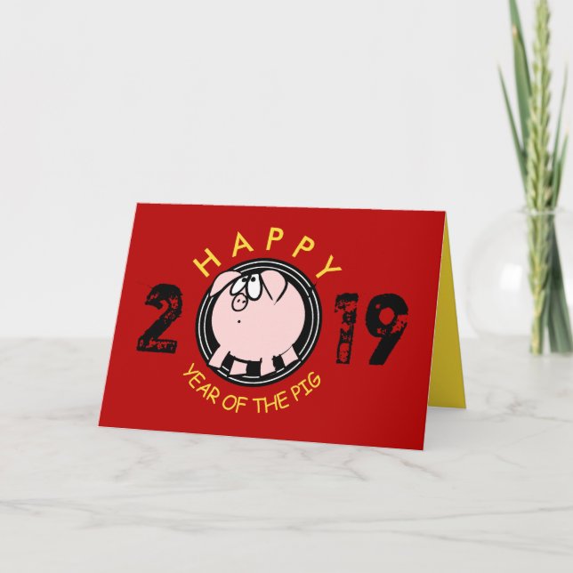 Tarjeta Festiva Gracioso personalizado de Año Cerdo 4 Personalizad (Anverso)