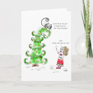 Tarjeta Festiva Gracioso personalizado gato gatito de árbol de Nav