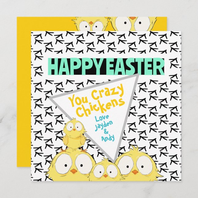Tarjeta Festiva Gracioso Quirky "Feliz Pascua, Chicas Locas" | (Anverso / Reverso)