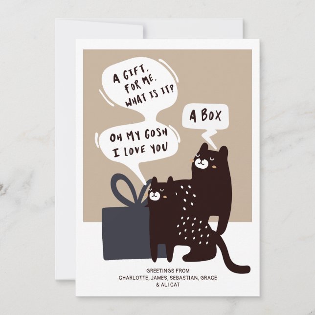 Tarjeta Festiva Gracioso Regalo Gato (ideal para muchas ocasiones) (Anverso)