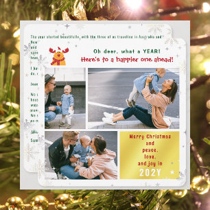 Tarjeta Festiva Gracioso Rudolph Oh Deer Peace Love Joy Cum 3 Foto