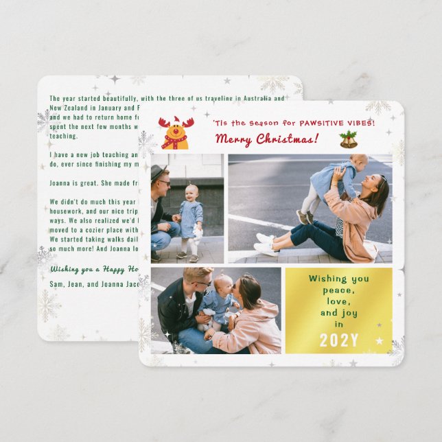 Tarjeta Festiva Gracioso Rudolph Peace Love Joy Cute Elegante 3 Fo (Anverso / Reverso)