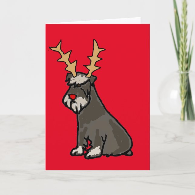 Tarjeta Festiva Gracioso Schnauzer con Navidades de renos (Anverso)