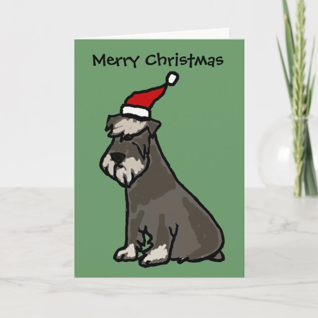 Tarjeta Festiva Gracioso Schnauzer en Gorra de Navidades (Anverso)