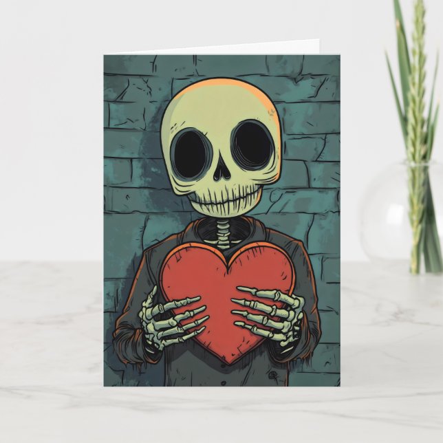 Tarjeta Festiva Gracioso Skeleton Heart Love (Anverso)