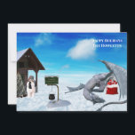 Tarjeta Festiva Gracioso viaje de invierno de Dragon Snowman<br><div class="desc">Este diseño fue creado a través del arte digital y puede ser personalizado en el área que proporciona cambiando la foto y/o el texto. O puede personalizarse eligiendo la opción de hacer clic en el personalizar y borrar o cambiar el color del fondo, agregar texto, cambiar el color o estilo...</div>