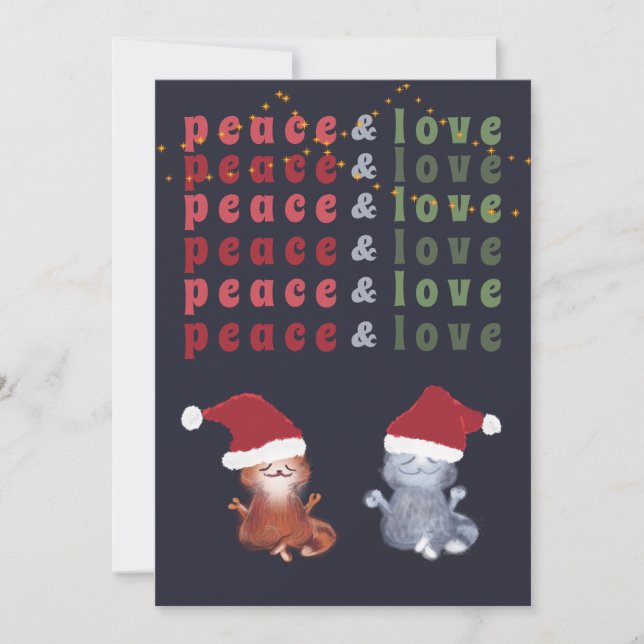 Tarjeta Festiva Graciosos gatos pareja de Navidades de meditación  (Anverso)