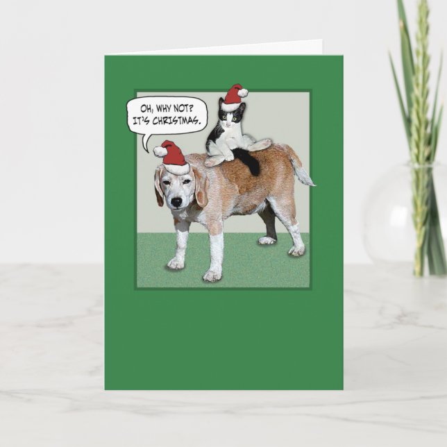 Tarjeta Festiva Graciosos Navidades de gatos y perros (Anverso)
