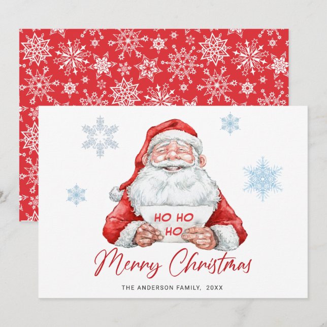 Tarjeta Festiva Graciosos Navidades de Santa Claus saludando (Anverso / Reverso)