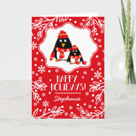 Tarjeta Festiva Graciosos Navidades Personalizados de Pingüinos
