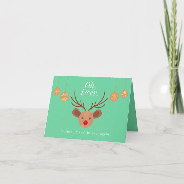 Tarjeta Festiva Graciosos Navidades verdes de ciervo (Anverso)