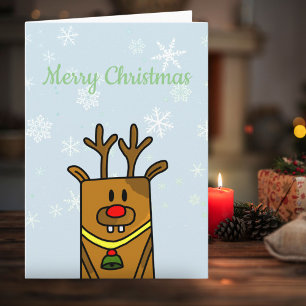 Tarjeta Festiva Graciosos renos y Navidades de niños azules