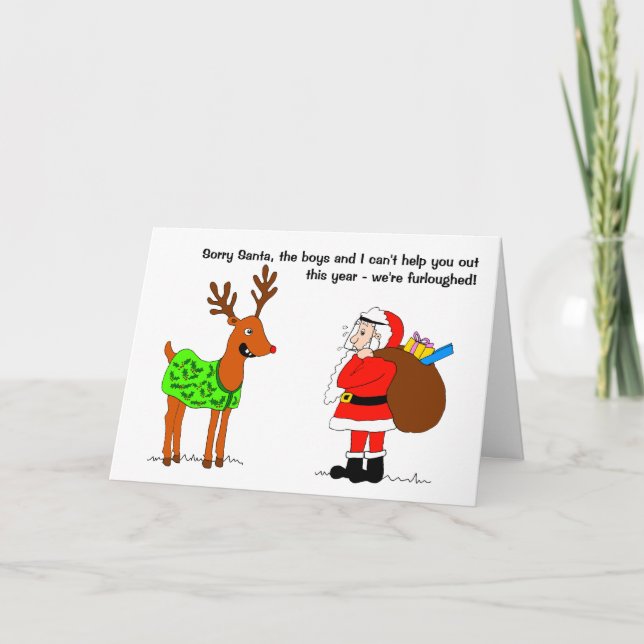 Tarjeta Festiva Graciosos renos y Navidades de Santa Furlough (Anverso)