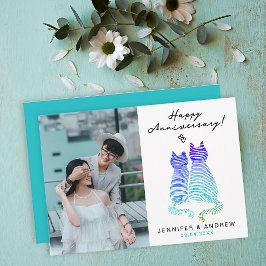 Tarjeta Festiva Gradiente Azul Moderno para Aniversario Gatos Amor