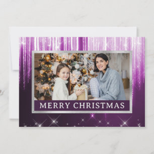 Tarjeta Festiva Gradiente Morado y Carámbanos de Invierno Foto Fam