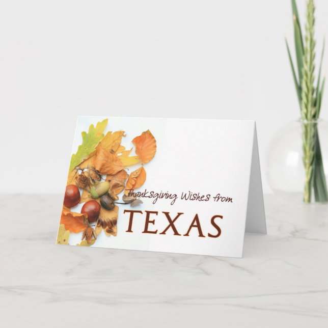 Tarjeta Festiva Grado de agradecimiento de hojas de otoño de Texas (Anverso)