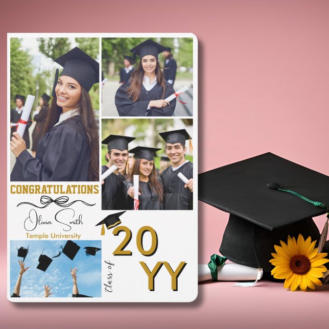 Tarjeta Festiva Graduación 4 Fotos Personalizados, Graduado, Oro y (Subido por el creador)