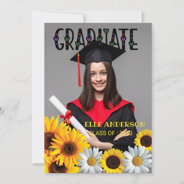 Tarjeta Festiva Graduación de fotos de girasol moderno (Anverso)