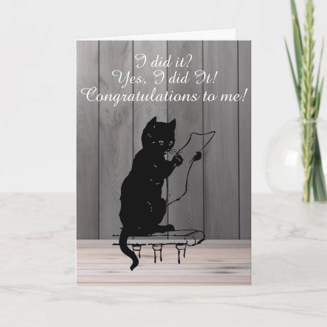 Tarjeta Festiva Graduación de gato divertida y orgullosa (Anverso)