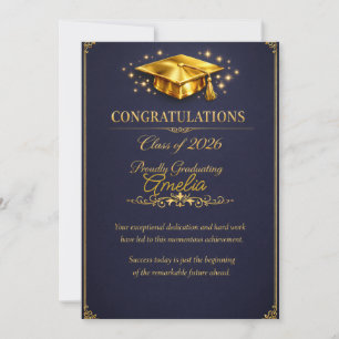 Tarjeta Festiva Graduación de la Clase de 2026 en Oro Elegante