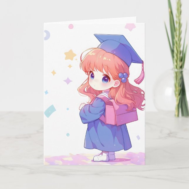 Tarjeta Festiva Graduación de la escuela Little Girl Anime School (Anverso)