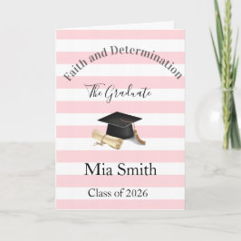 Tarjeta Festiva Graduation Cute Pink & White Stripe Greeting Card 