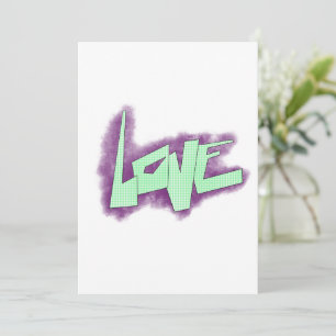 Tarjeta Festiva graffiti de amor morado verde menta tipografía pun