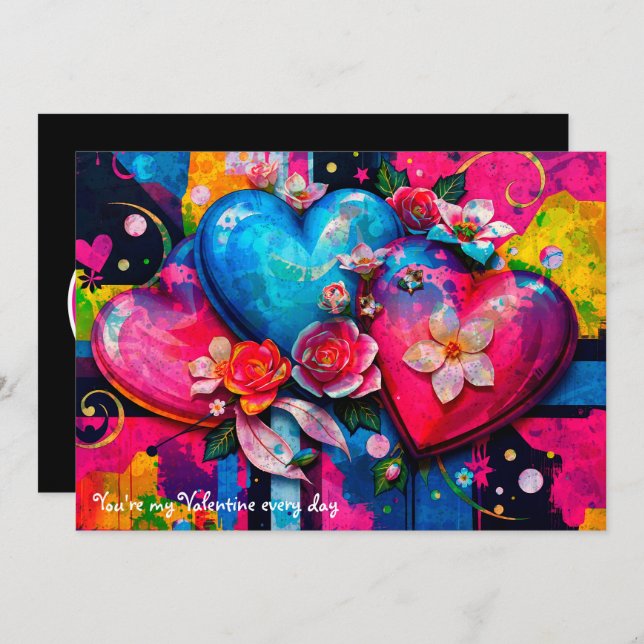 Tarjeta Festiva [Graffiti  Love} Goth Grunge Valentines Day Card (Anverso / Reverso)