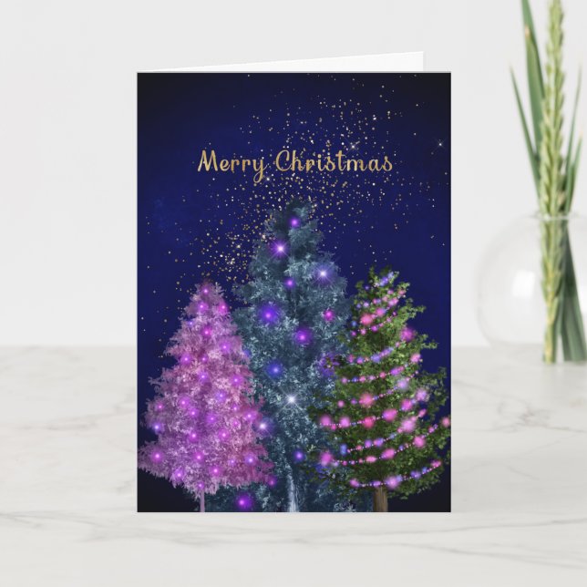 Tarjeta Festiva Gráfico de árbol de oro rosado para navidades (Anverso)