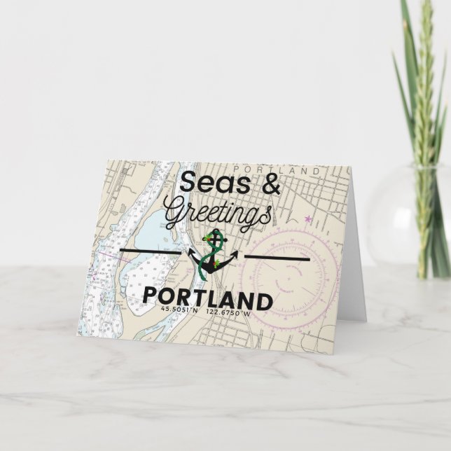 Tarjeta Festiva Gráfico de Mares y Saludos - Portland (Anverso)