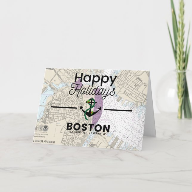 Tarjeta Festiva Gráfico de vacaciones felices - Boston (Anverso)