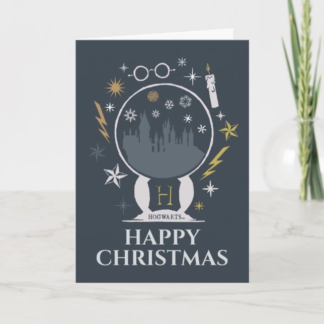 Tarjeta Festiva Gráfico del globo de nieve HOGWARTS™ (Anverso)