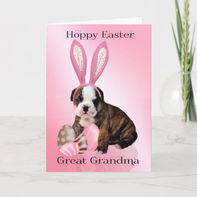 Tarjeta Festiva Gran Abuela Bulldog De Pascua Con Huevos (Anverso)