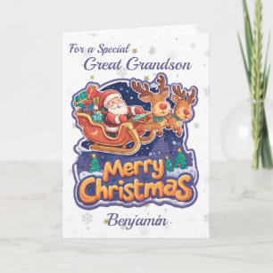 Tarjeta Festiva Gran Abuelo Papá Noel Y Navidades De Renos