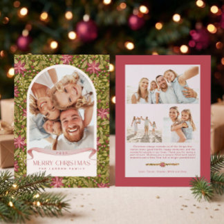 Tarjeta Festiva Gran Arch Floral de Poinsettia Milenaria para 4 Fo