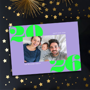 Tarjeta Festiva Gran Audaz Año Nuevo Foto Ácido Lilac Verde