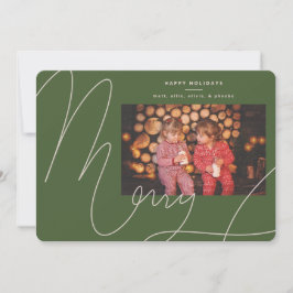 Tarjeta Festiva Gran audaz diversión Olive Green Script Feliz feri